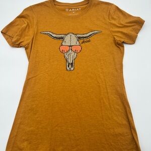 Ariat Tan T-Shirt with Bull Skull Graphic